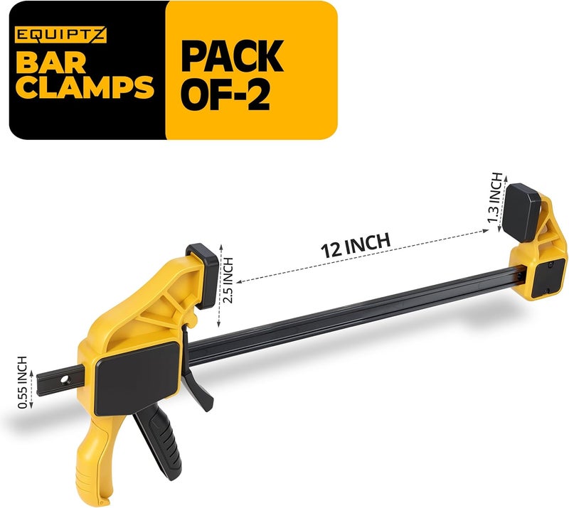 EQUIPTZ 12 inch Bar Clamps for Woodworking – 2 Pack Quick Grip Clamps Set with 150 lbs Force – Wood Clamps for Gluing, Carpentry, DIY, and Metalworking (12 inch Size, 2 Pack) - Image 2